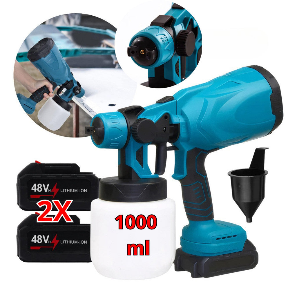 Pistola Pulverizadora 48V 400W 1000ml com 2 Baterias 1500mAh Amarelo para Pintura Automotiva, Paredes, Móveis DIY Bivolt