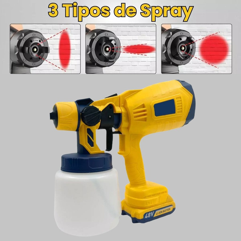 Pistola Pulverizadora 48V 400W 1000ml com 2 Baterias 1500mAh Amarelo para Pintura Automotiva, Paredes, Móveis DIY Bivolt