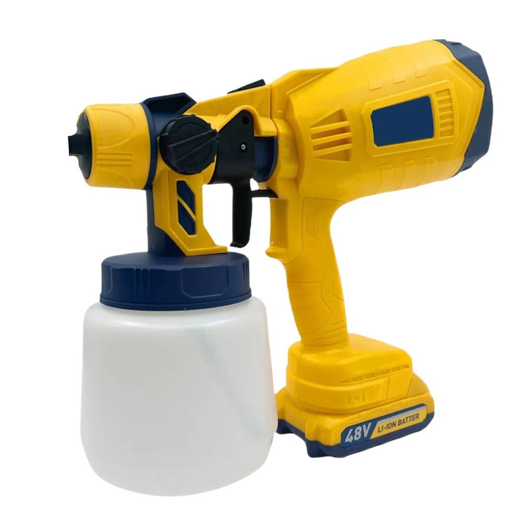 Pistola Pulverizadora 48V 400W 1000ml com 2 Baterias 1500mAh Amarelo para Pintura Automotiva, Paredes, Móveis DIY Bivolt