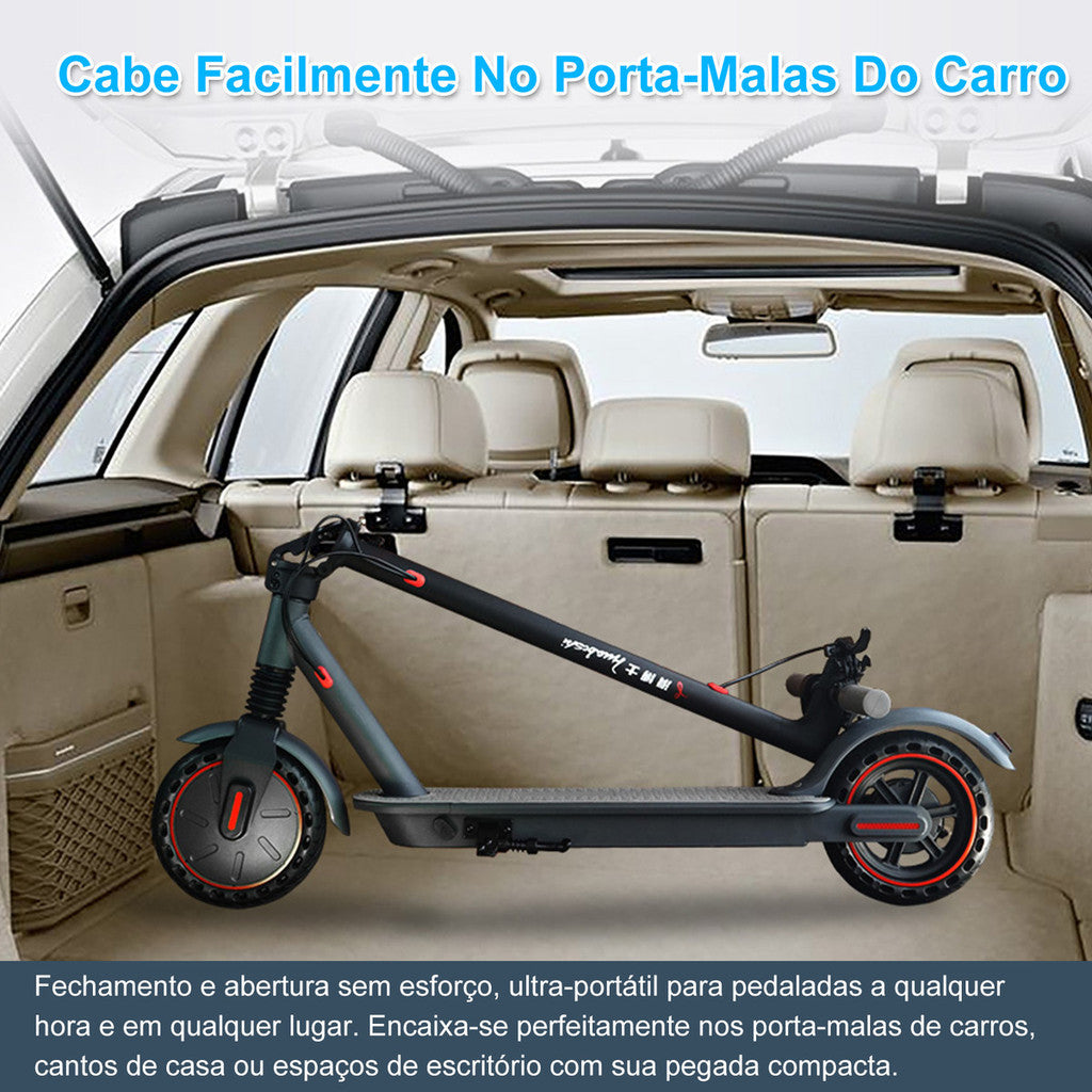 Patinete Dobrável 500W 36V 7.8Ah 25km/h Preto Fosco Amortecido Freios Eletrônicos LED