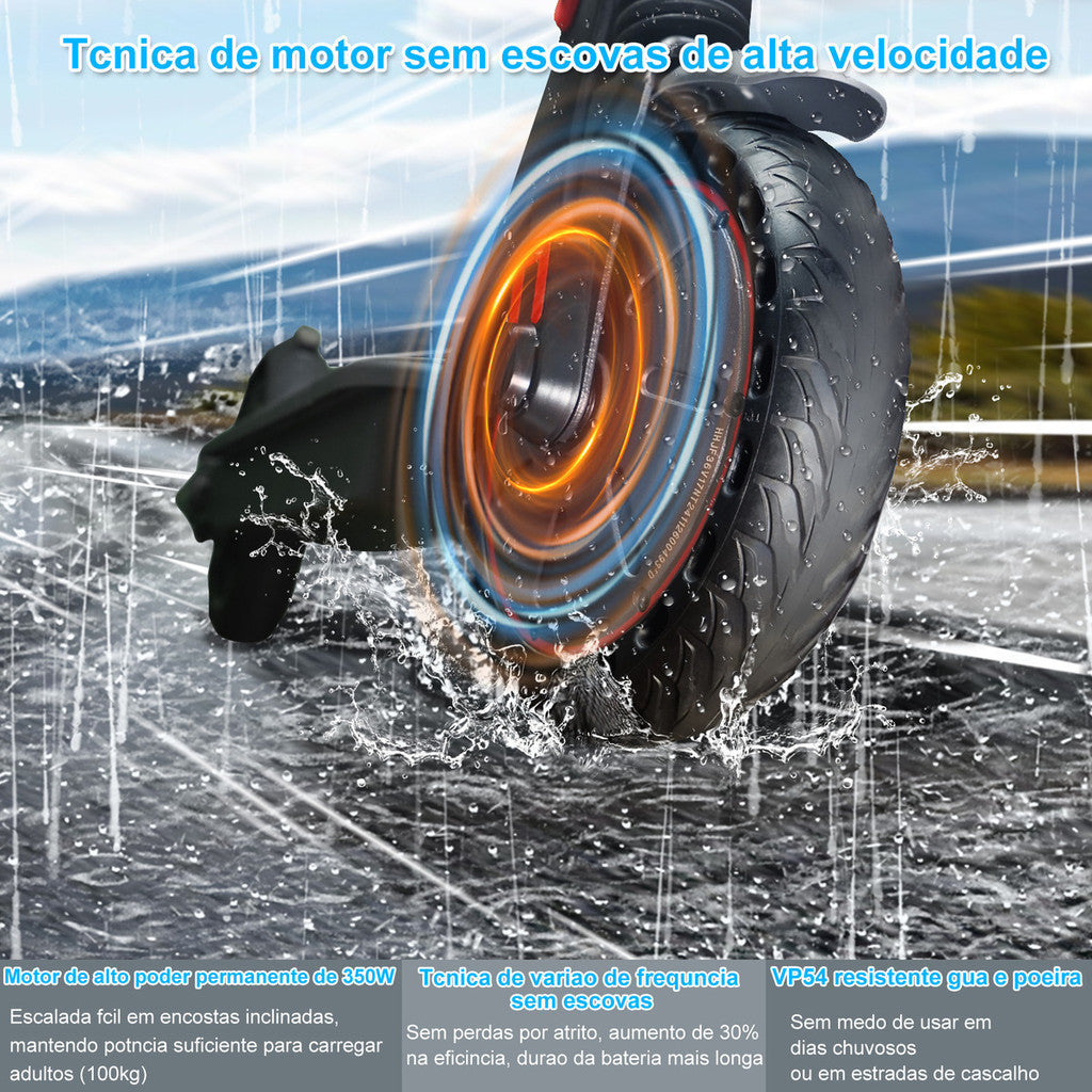 Patinete Dobrável 500W 36V 7.8Ah 25km/h Preto Fosco Amortecido Freios Eletrônicos LED