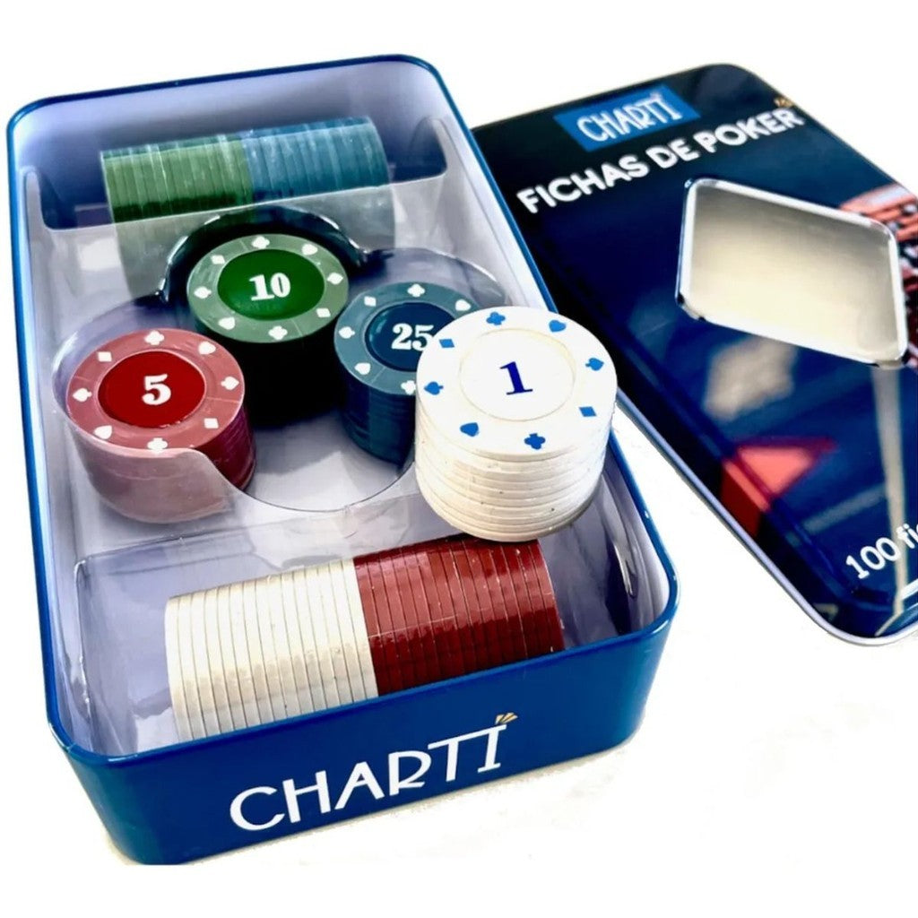 Kit 100 Fichas Poker 1,5,10,25 Numeradas com Dealer em Case Lata Elegante para Jogos, Torneios e Festas com Amigos