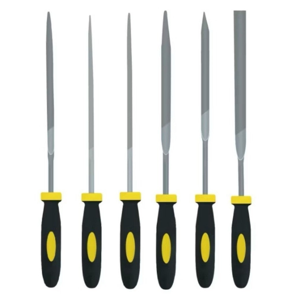 Kit 6 Limas Agulha 100mm Aço Alta Resistência Cabo Borracha Marceneiro Artesão Metalúrgico