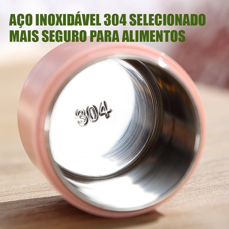 Kit Marmita Térmica Inox 304 290ml 530ml Isolamento 6h Antivazamento com Colher Verde Rosa