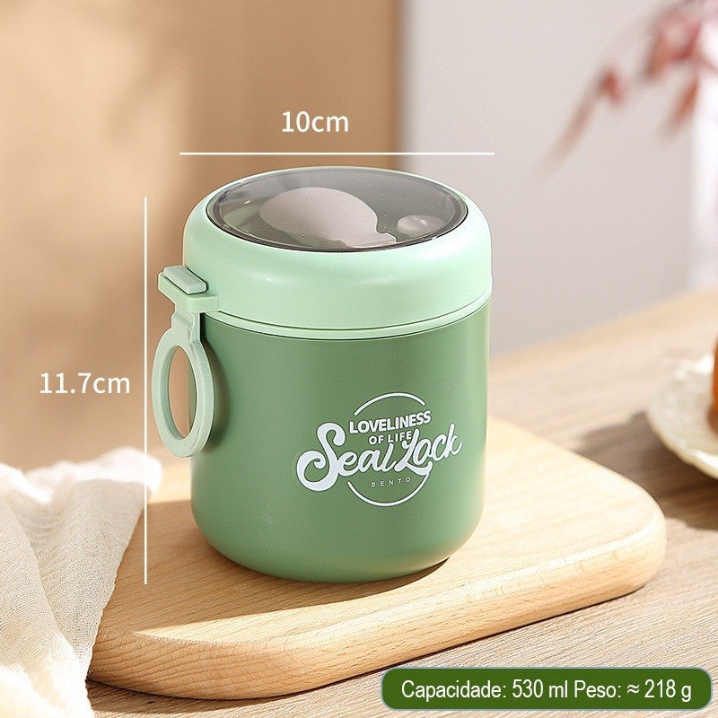 Kit Marmita Térmica Inox 304 290ml 530ml Isolamento 6h Antivazamento com Colher Verde Rosa