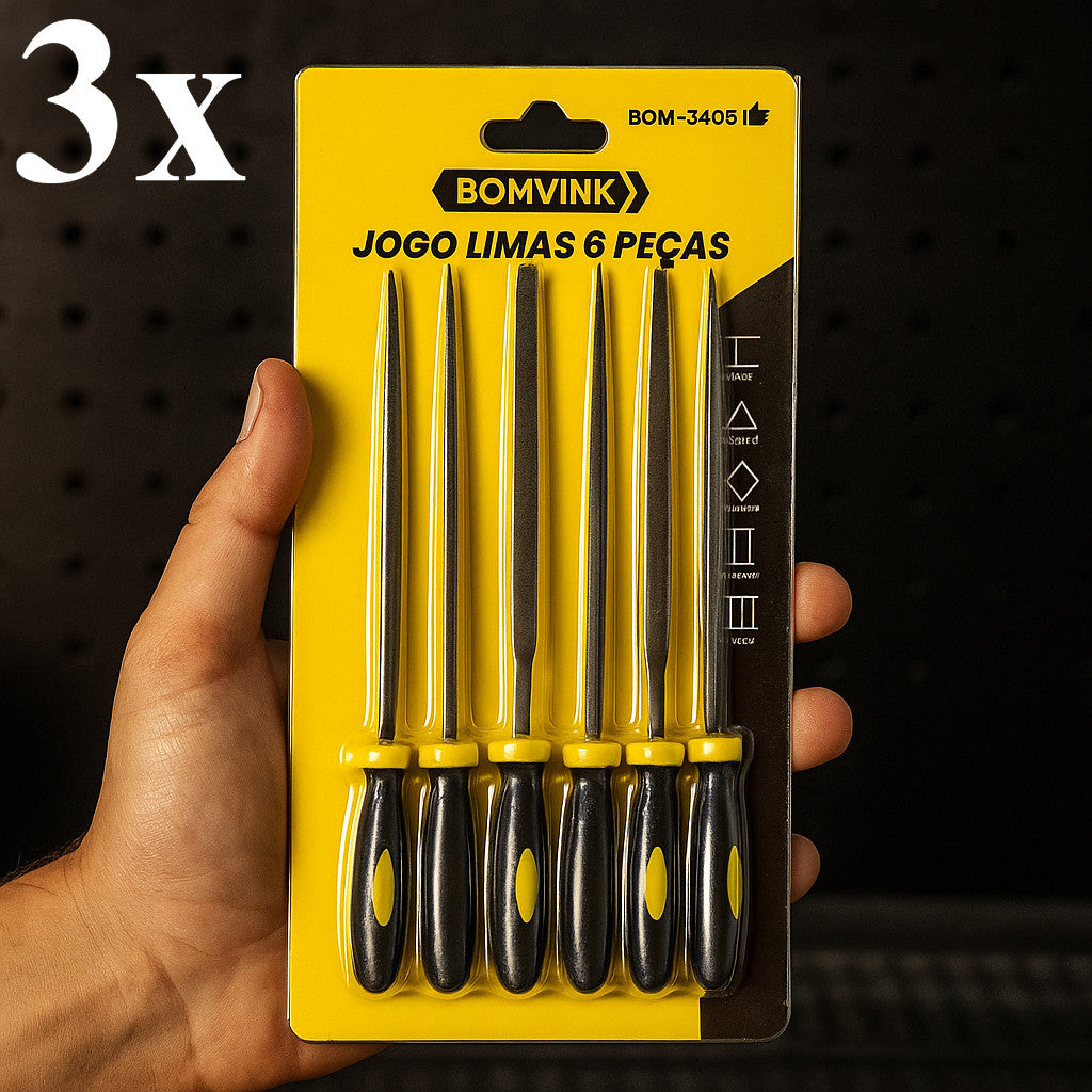 Kit 6 Limas Agulha 100mm Aço Alta Resistência Cabo Borracha Marceneiro Artesão Metalúrgico