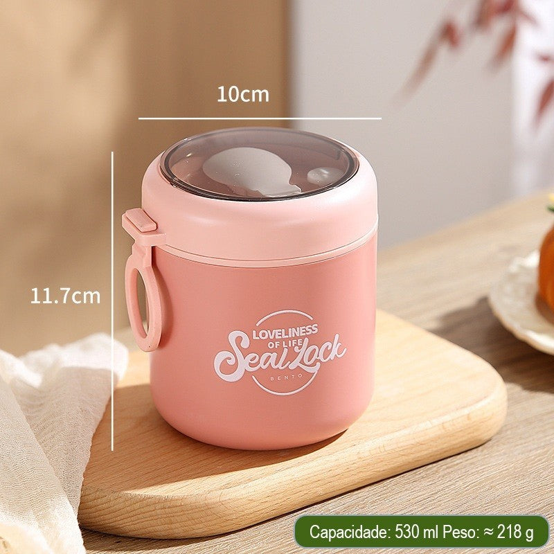 Kit Marmita Térmica Inox 304 290ml 530ml Isolamento 6h Antivazamento com Colher Verde Rosa