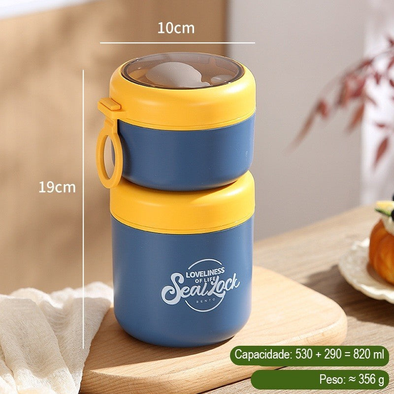 Kit Marmita Térmica Inox 304 290ml 530ml Isolamento 6h Antivazamento com Colher Verde Rosa