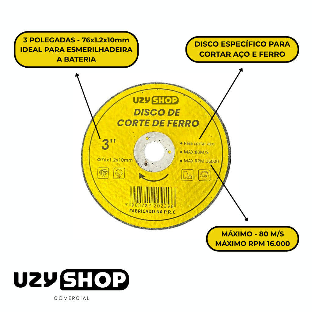 Kit 10 Discos Corte 76mm 3 Polegadas Aço Ferro Serralheria Oficina Construção Durabilidade