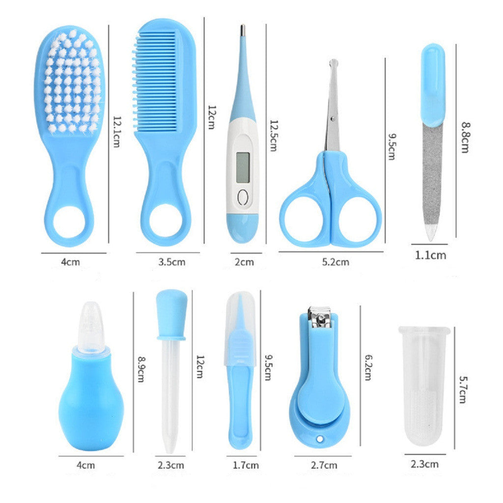 Conjunto Bebê 10 Itens Escova Pente Tesoura Pinça Lixa Estojo Rosa e Azul Presente para Chá de Bebê