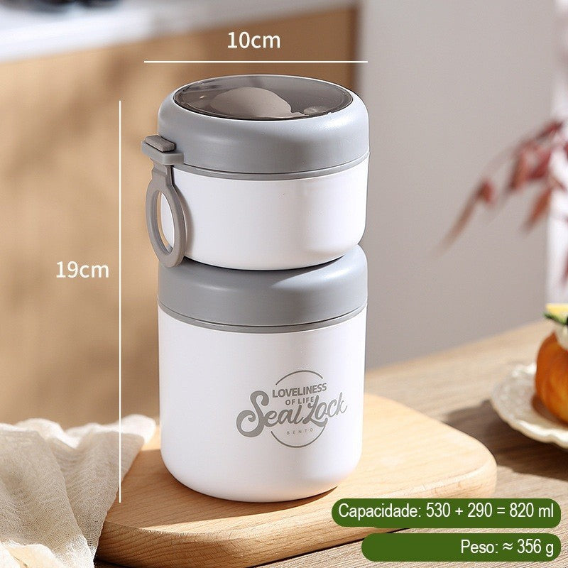 Kit Marmita Térmica Inox 304 290ml 530ml Isolamento 6h Antivazamento com Colher Verde Rosa