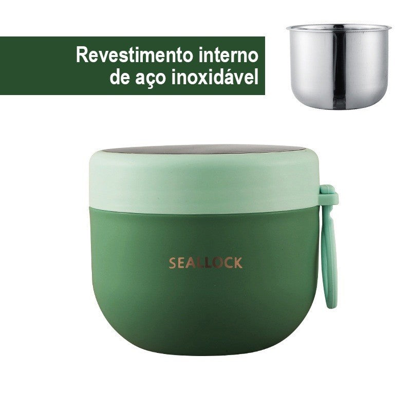 Kit Marmita Térmica Inox 304 290ml 530ml Isolamento 6h Antivazamento com Colher Verde Rosa