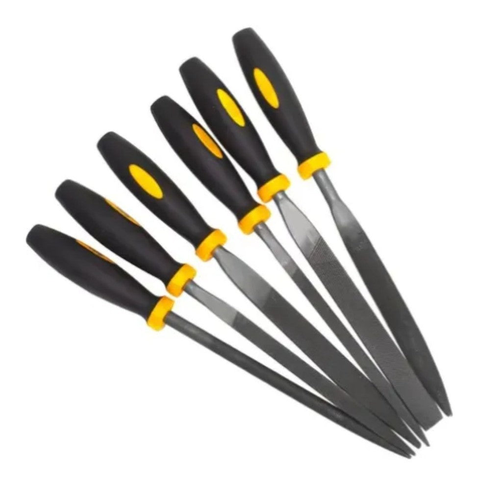 Kit 6 Limas Agulha 100mm Aço Alta Resistência Cabo Borracha Marceneiro Artesão Metalúrgico