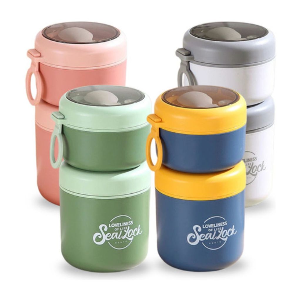 Kit Marmita Térmica Inox 304 290ml 530ml Isolamento 6h Antivazamento com Colher Verde Rosa