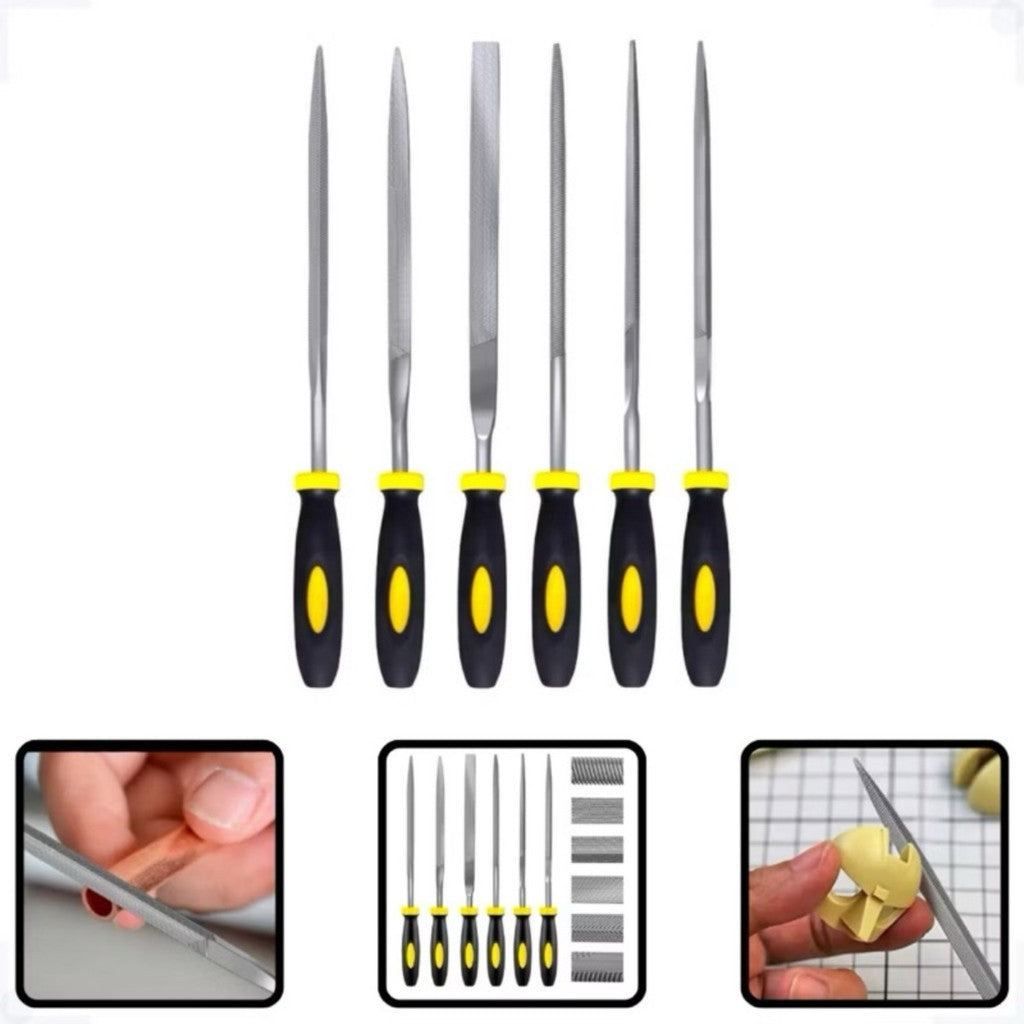 Kit 6 Limas Agulha 100mm Aço Alta Resistência Cabo Borracha Marceneiro Artesão Metalúrgico
