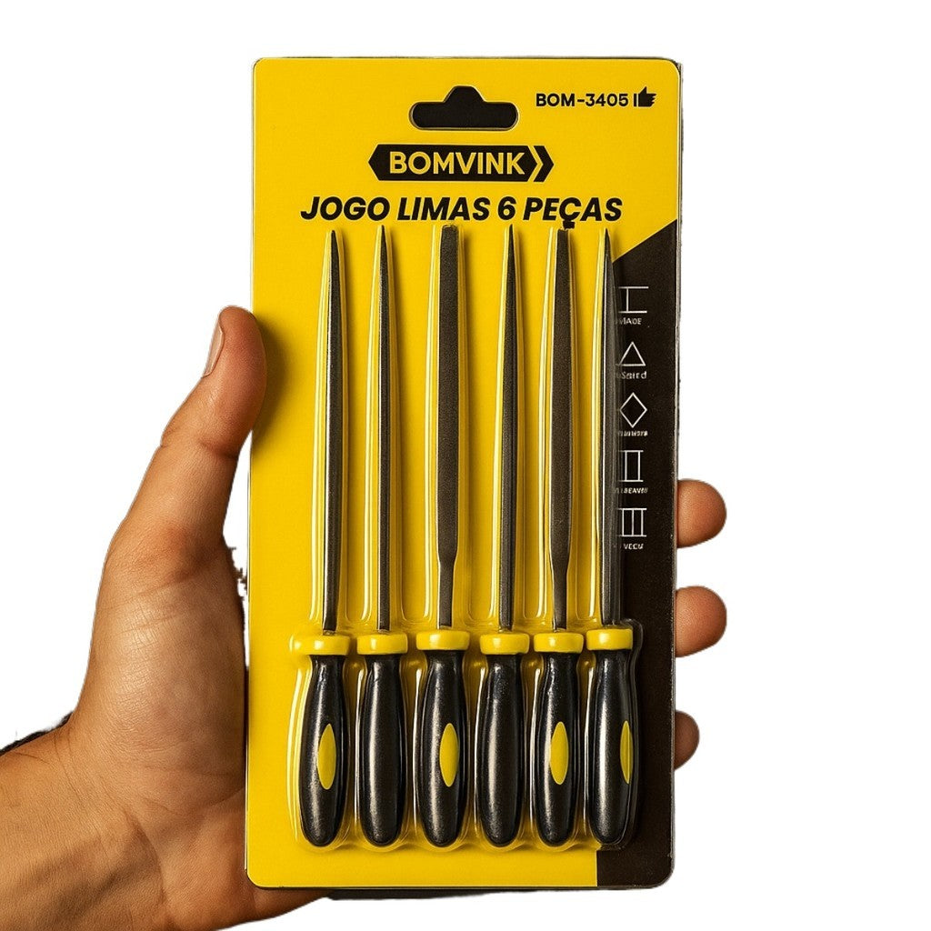 Kit 6 Limas Agulha 100mm Aço Alta Resistência Cabo Borracha Marceneiro Artesão Metalúrgico