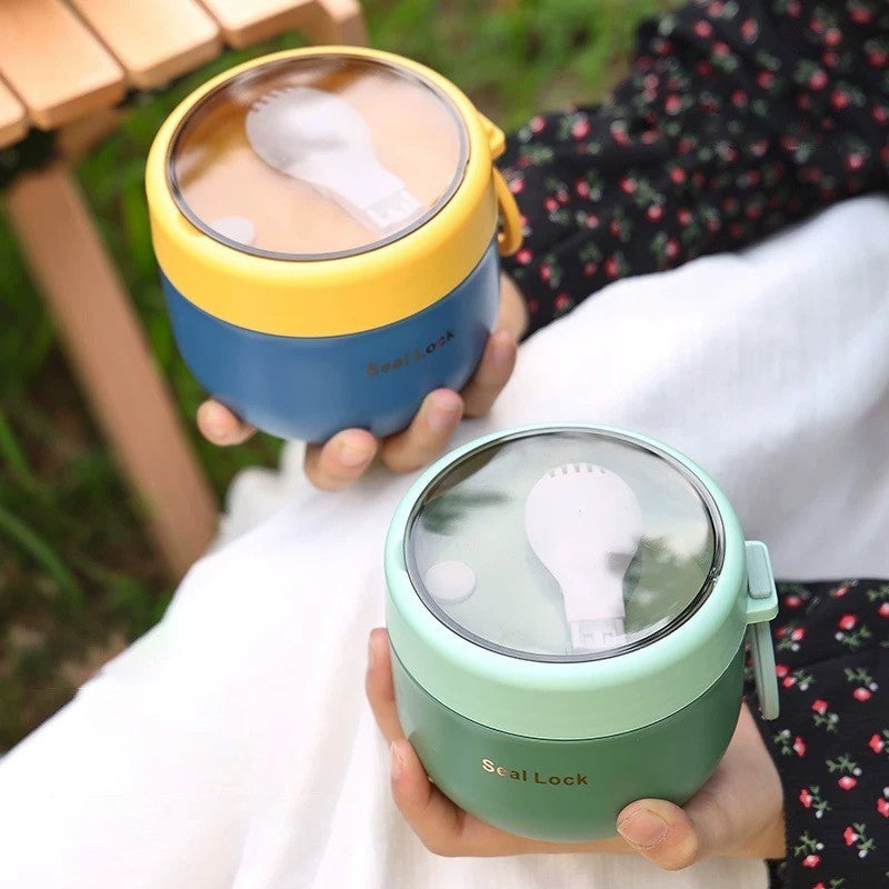 Kit Marmita Térmica Inox 304 290ml 530ml Isolamento 6h Antivazamento com Colher Verde Rosa