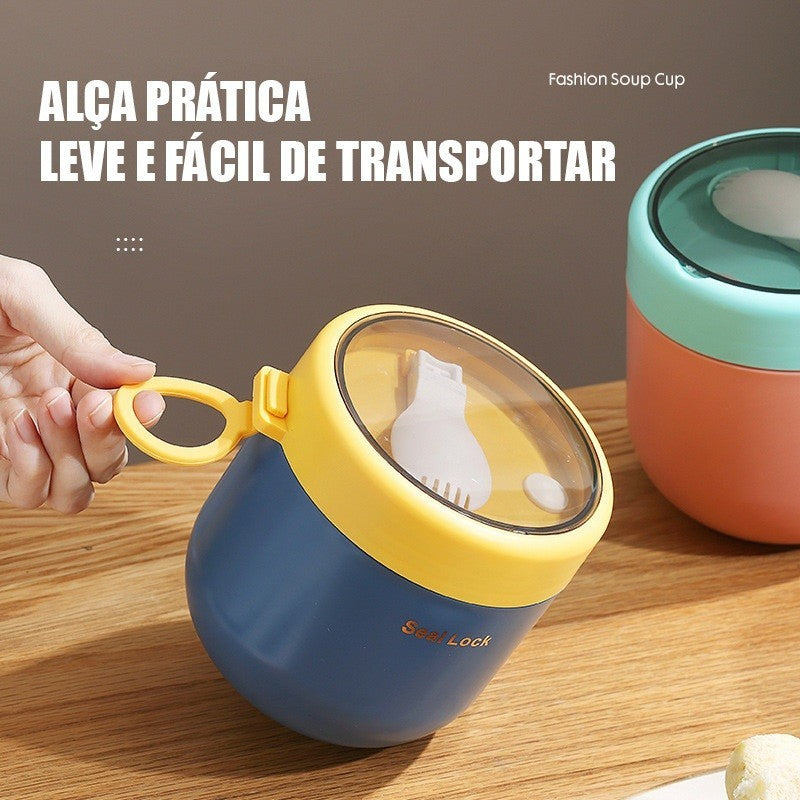 Kit Marmita Térmica Inox 304 290ml 530ml Isolamento 6h Antivazamento com Colher Verde Rosa