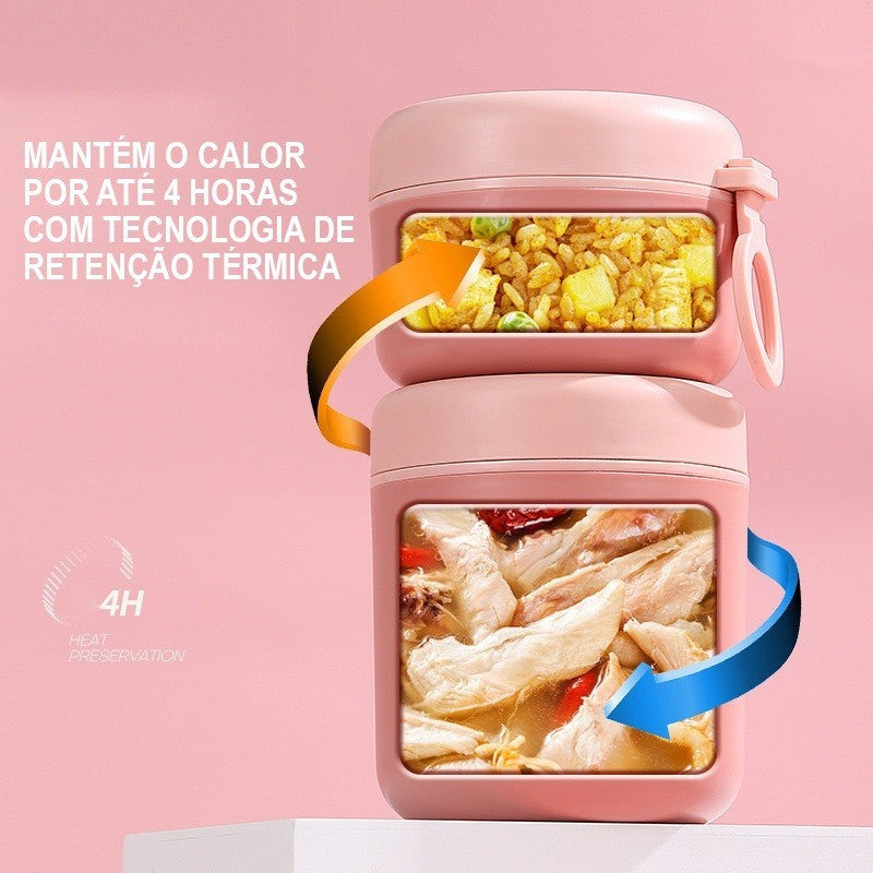 Kit Marmita Térmica Inox 304 290ml 530ml Isolamento 6h Antivazamento com Colher Verde Rosa