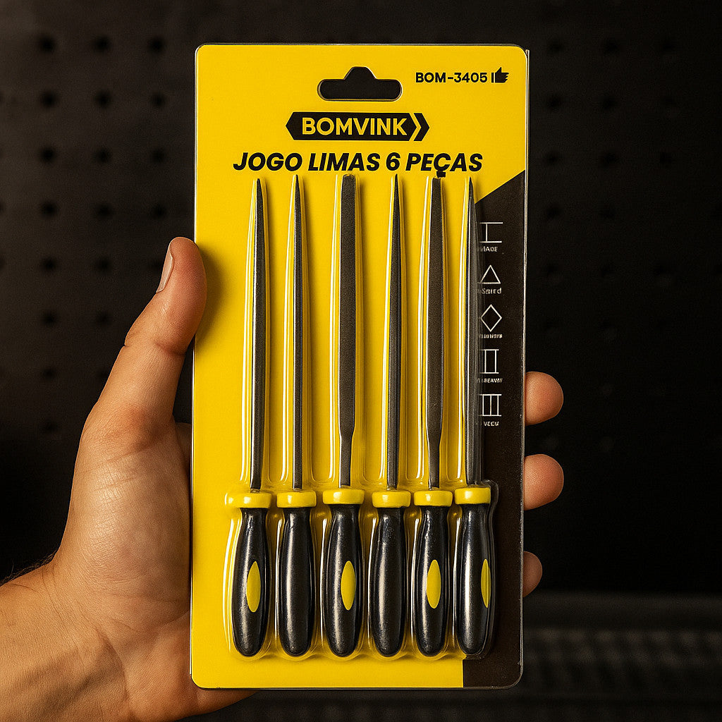 Kit 6 Limas Agulha 100mm Aço Alta Resistência Cabo Borracha Marceneiro Artesão Metalúrgico