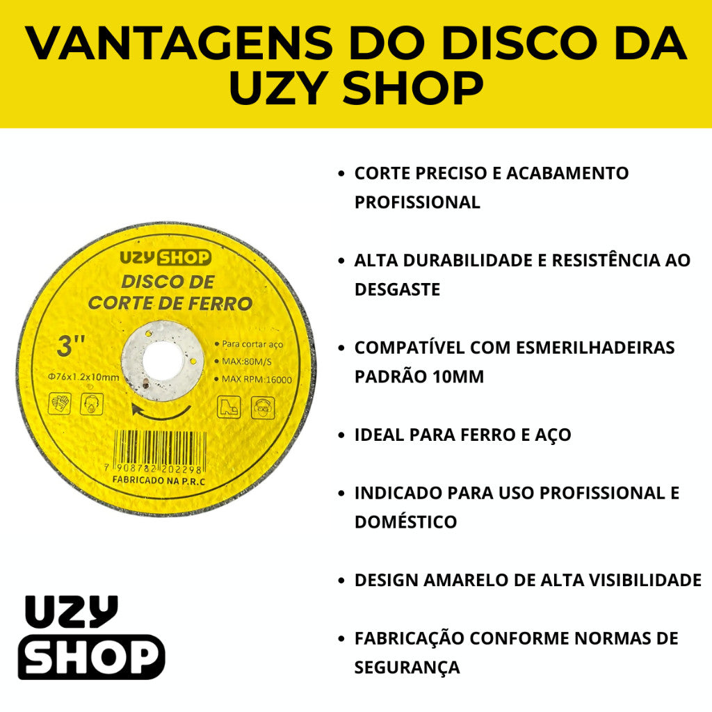 Kit 5 Discos Corte Ferro Aço 76mm 3 Polegadas Esmerilhadeira Amarelo Profissional Durável