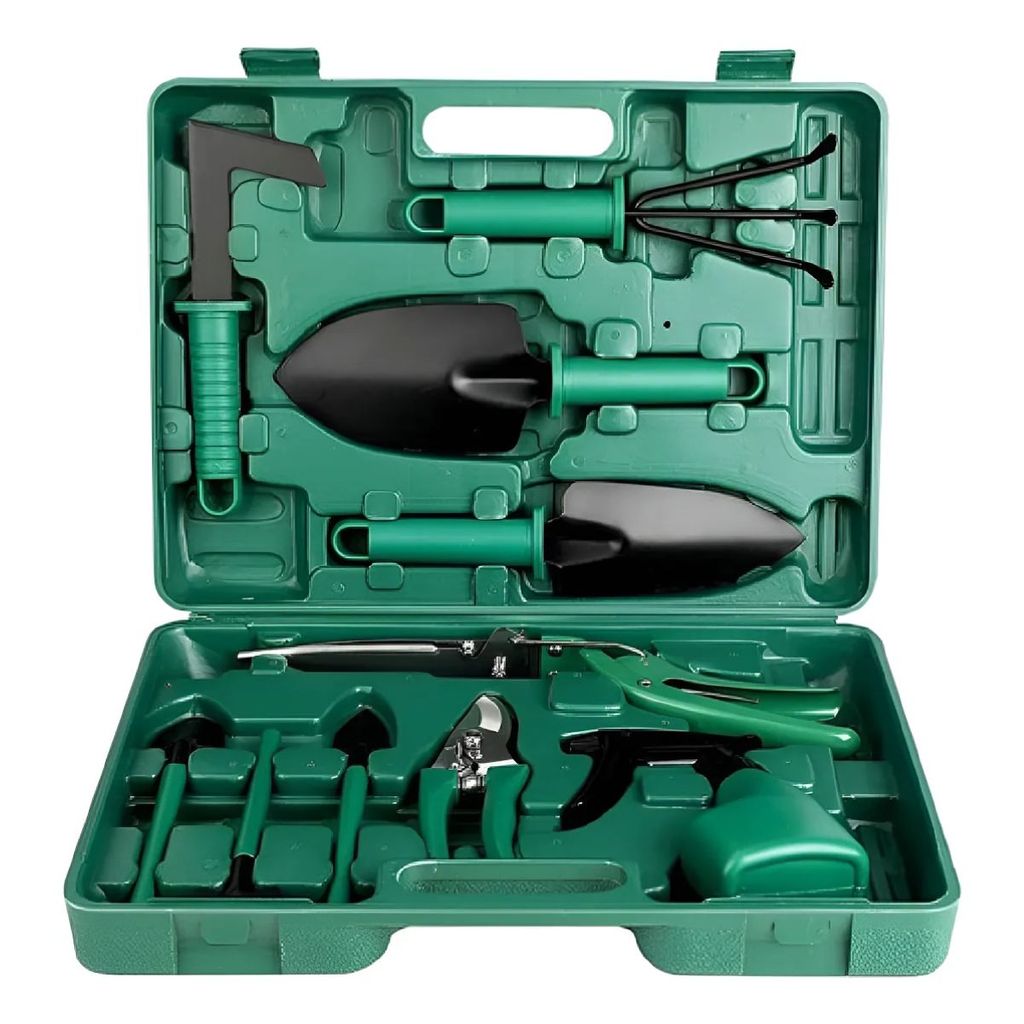 Kit de Jardinagem 10 Peças com Maleta - Pás Sacho Tesoura Foice Spray | Ideal