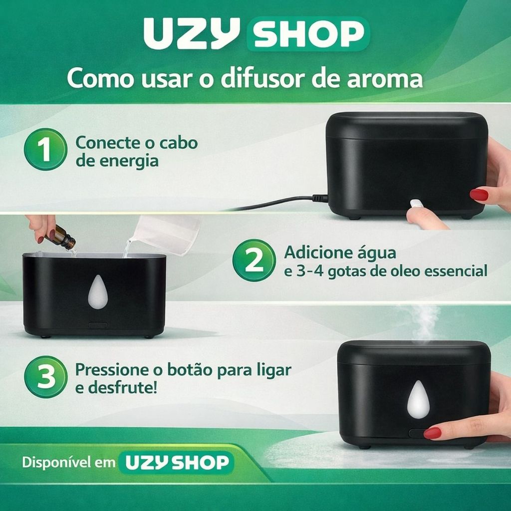 Umidificador Difusor de Ar Ultrassônico Chama Fogo Realista 200ml USB Tipo-C