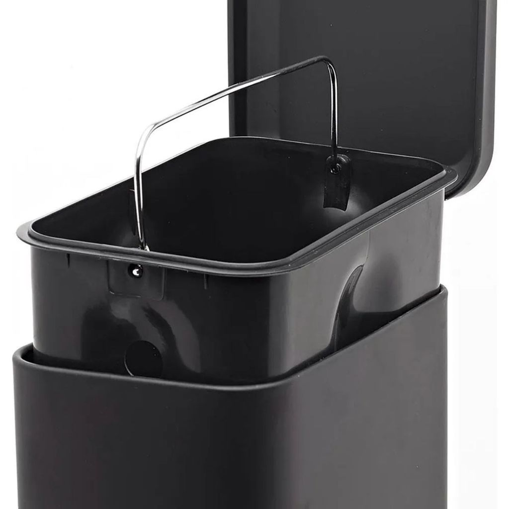 Lixeira Banheiro Cozinha Slim 5L Pedal Inox Fechamento Suave Soft Close Preta