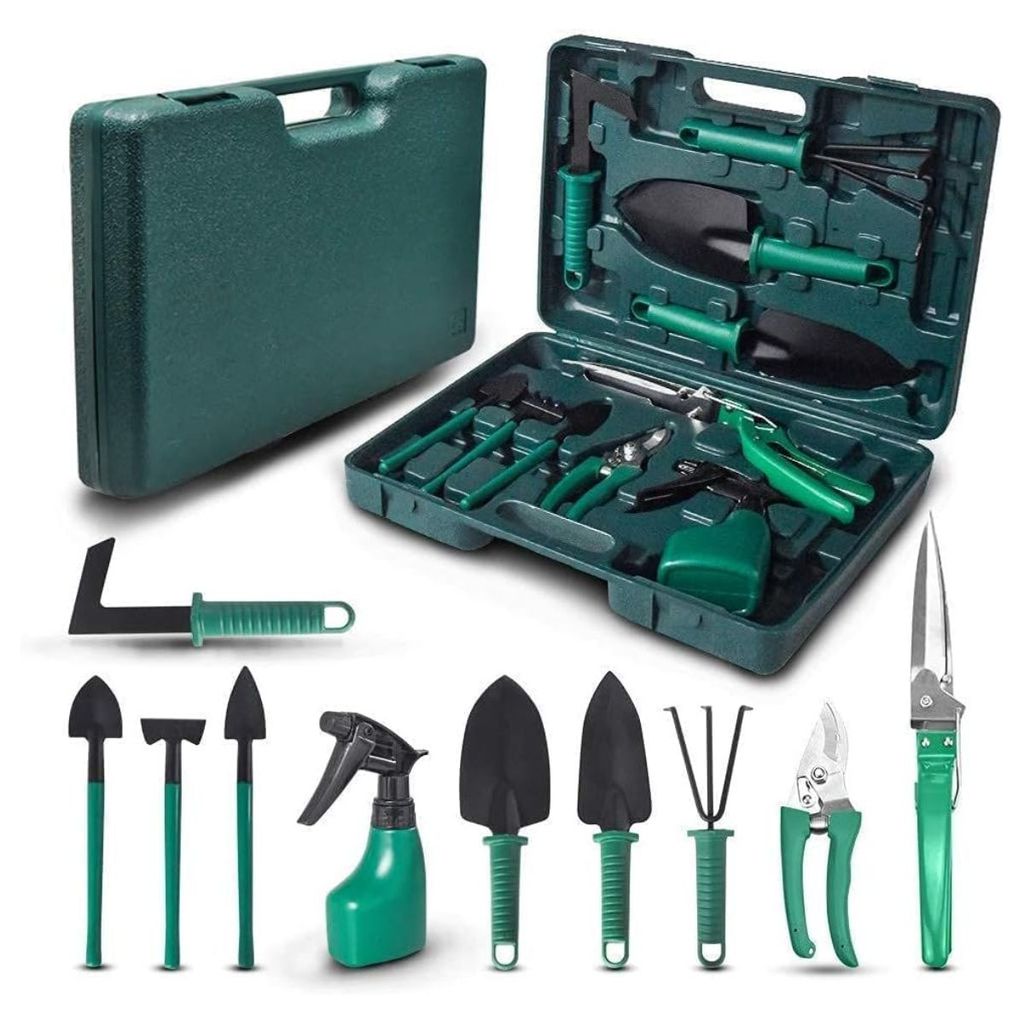 Kit de Jardinagem 10 Peças com Maleta - Pás Sacho Tesoura Foice Spray | Ideal