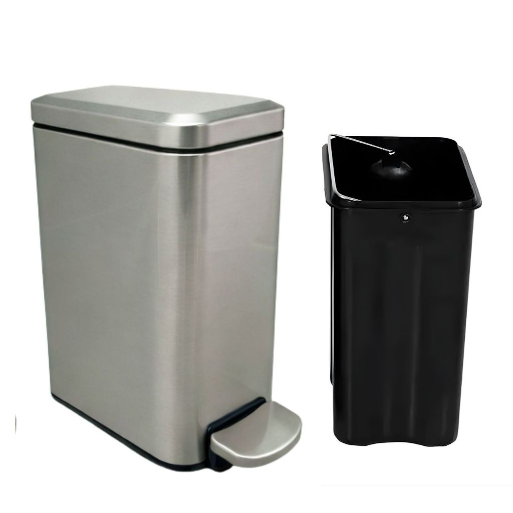 Lixeira Banheiro Cozinha Slim 5L Pedal Inox Fechamento Suave Soft Close Preta