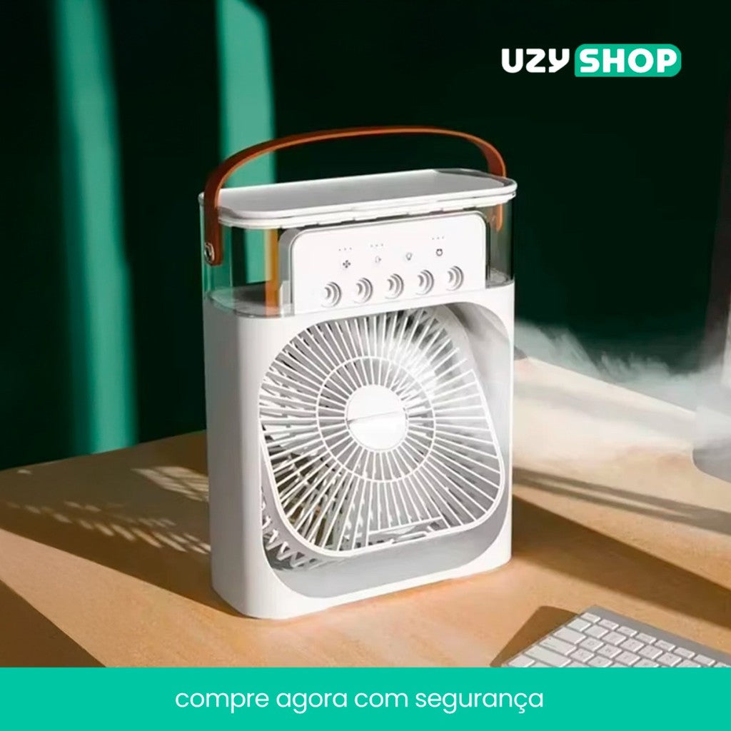 Ventilador de Mesa Climatizador USB com Reservatório de Água Névoa 3 Velocidades Portátil