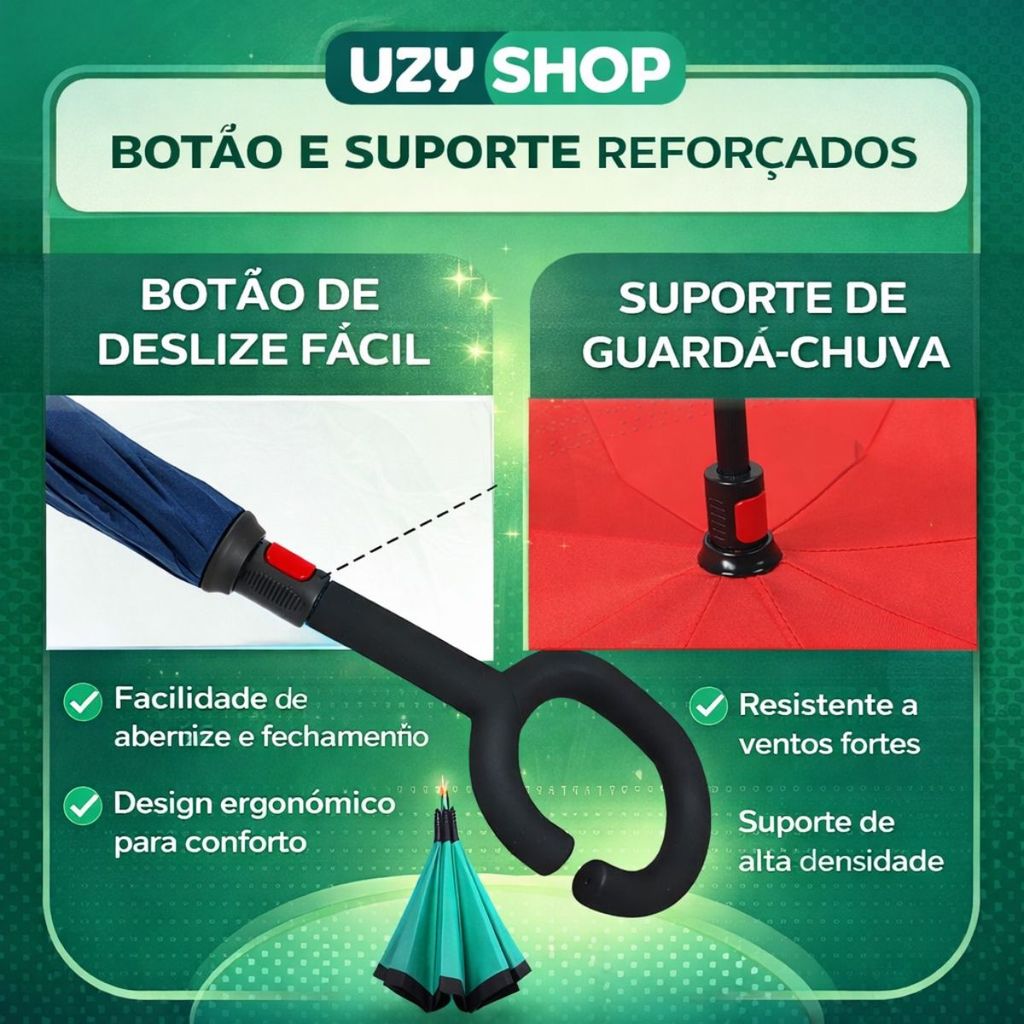 Guarda Chuva Invertido Reforçado Tecido Duplo Cabo C Mãos Livres Ideal Para