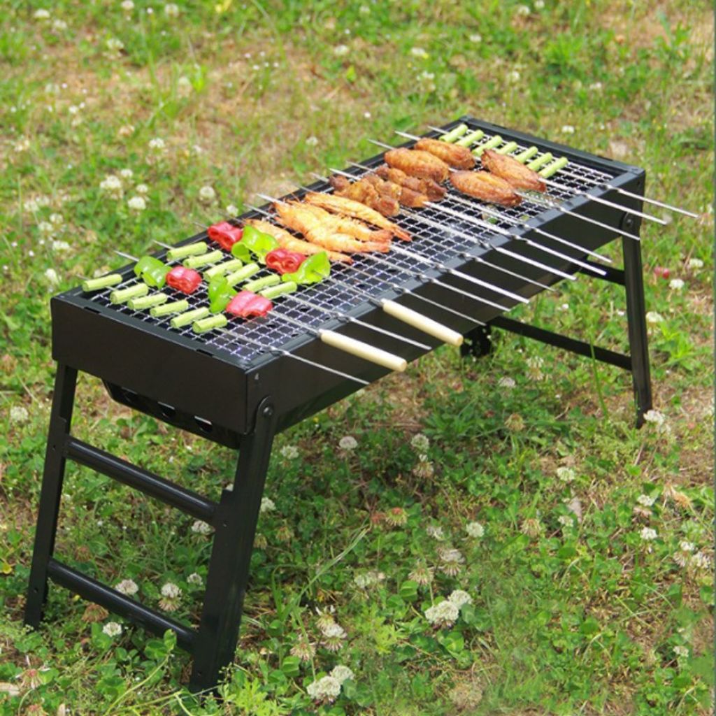 Churrasqueira Portátil Dobrável a Carvão Grelha 60×22×31cm Gaveta Ideal p/