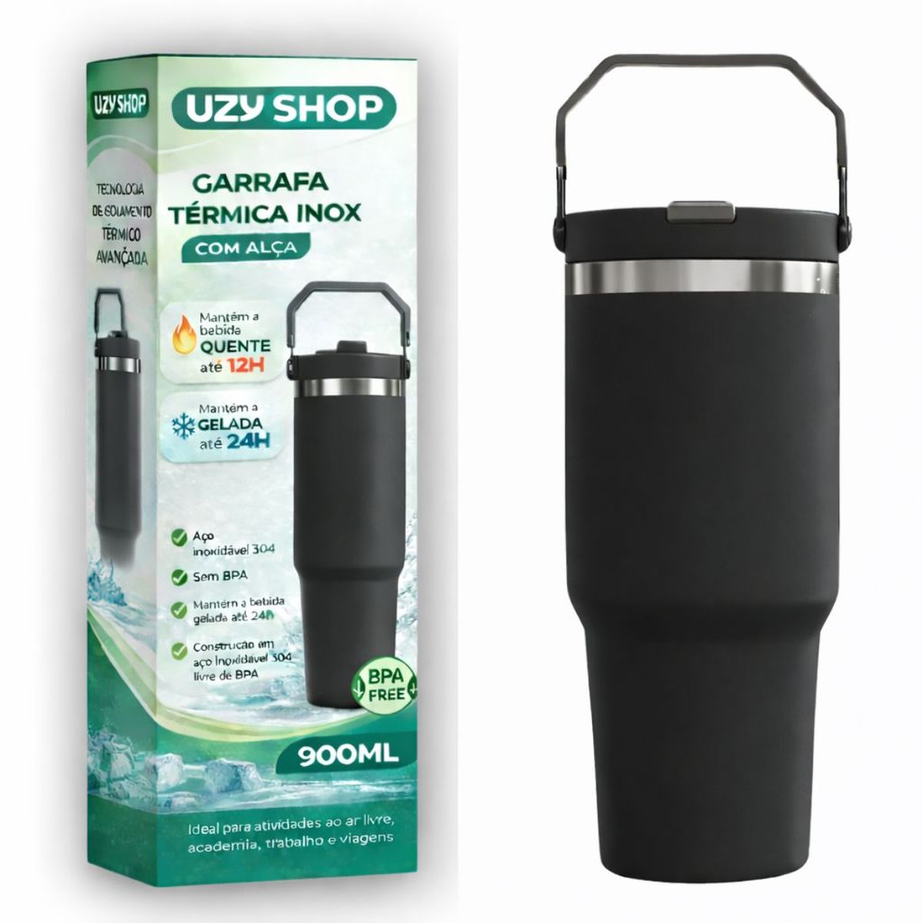 Garrafa Térmica 900ml Isolamento a Vácuo Inox 24h Quente Frio Academia