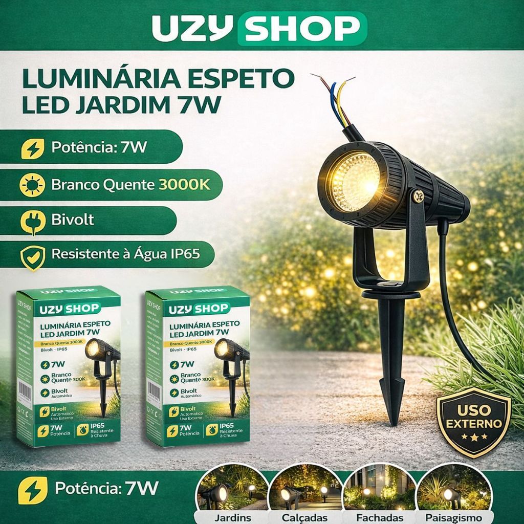 Kit 5 Luminárias Espeto Jardim LED 7W Preto Bivolt IP65 Cor Branco Quente