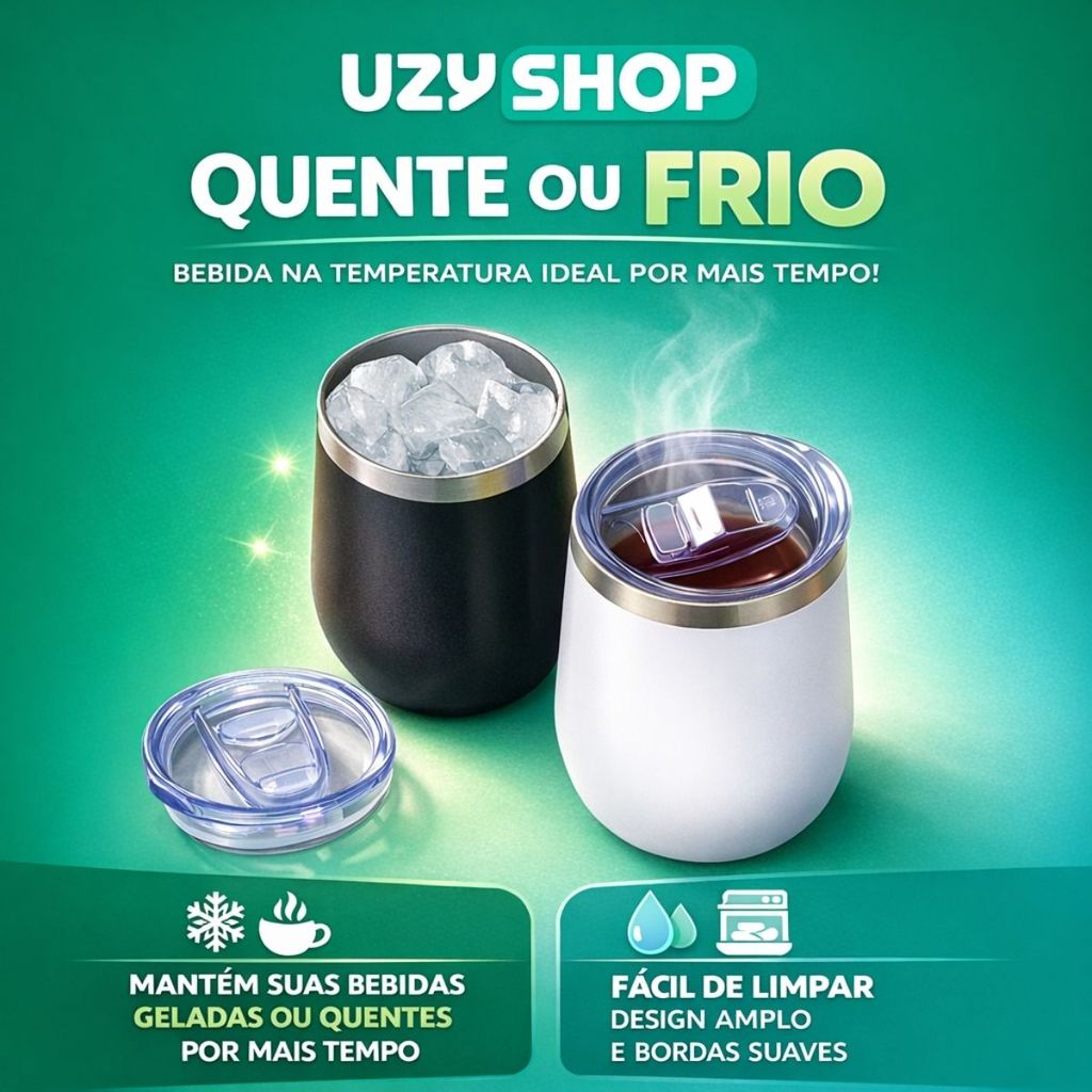 Copo Térmico Tipo Cuia 350ml Aço Inoxidável Parede Dupla à Vácuo com Tampa de
