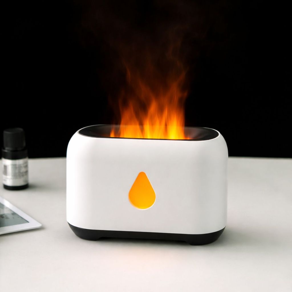 Umidificador Difusor de Ar Ultrassônico Chama Fogo Realista 200ml USB Tipo-C