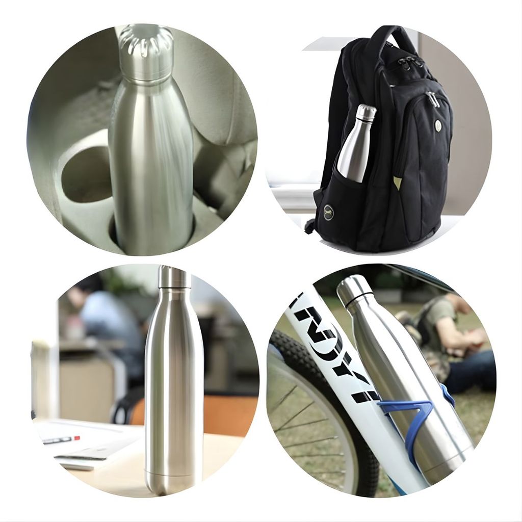 Garrafa Térmica de Inox Parede Dupla 750ml Prata Preto e Branca Vedação