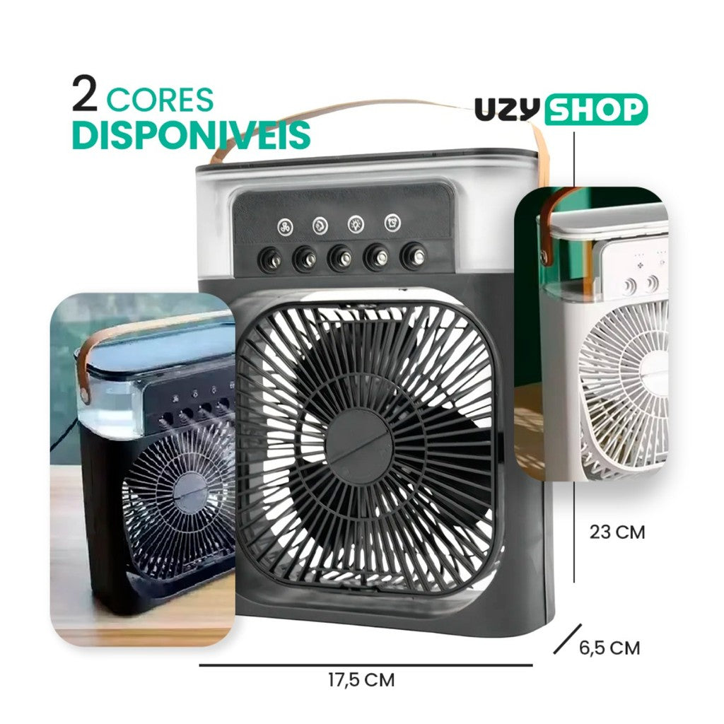 Ventilador de Mesa Climatizador USB com Reservatório de Água Névoa 3 Velocidades Portátil