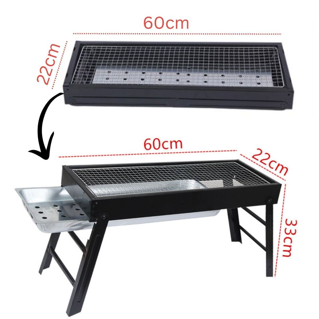 Churrasqueira Portátil Dobrável a Carvão Grelha 60×22×31cm Gaveta Ideal p/