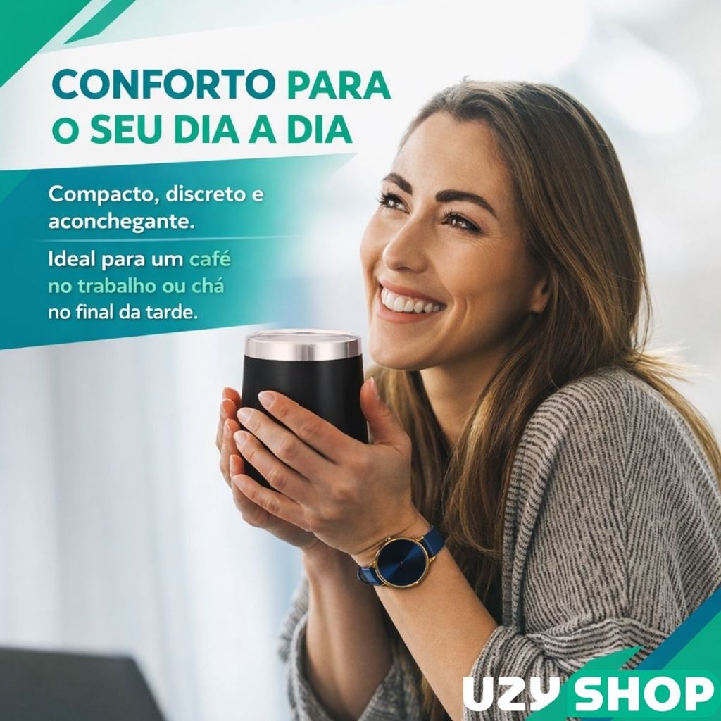 Copo Térmico Tipo Cuia 350ml Aço Inoxidável Parede Dupla à Vácuo com Tampa de