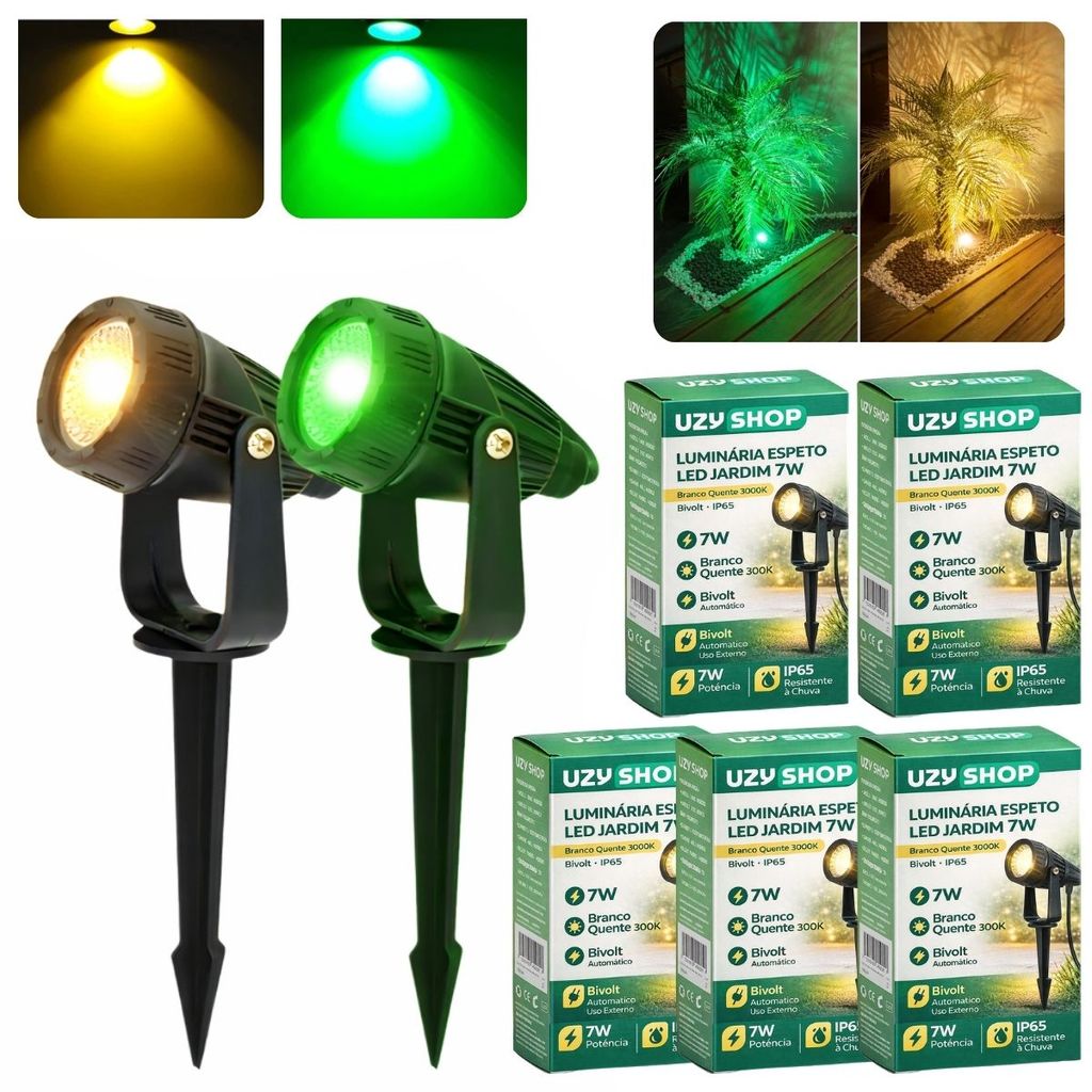 Kit 5 Luminárias Espeto Jardim LED 7W Preto Bivolt IP65 Cor Branco Quente
