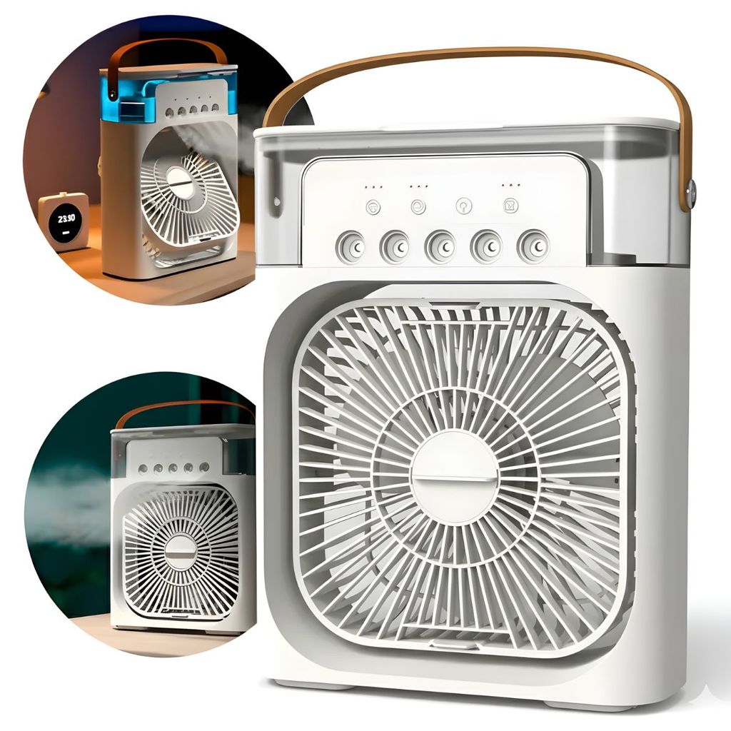Ventilador de Mesa Climatizador USB com Reservatório de Água Névoa 3 Velocidades Portátil