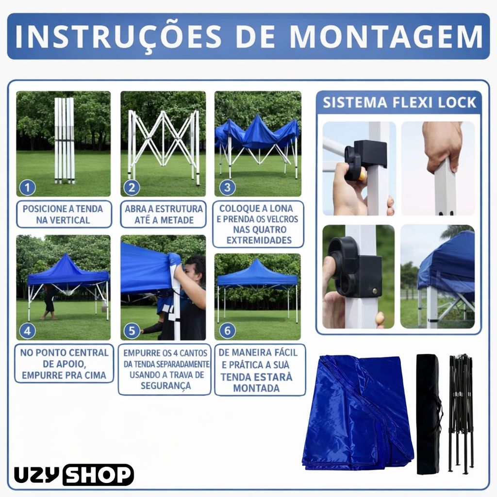 Tenda Gazebo 3x3 Articulada Para Praia Camping e Feira Dobrável Sanfonada