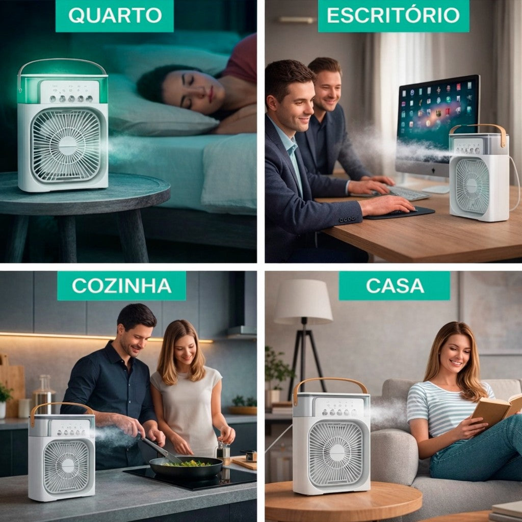 Ventilador de Mesa Climatizador USB com Reservatório de Água Névoa 3 Velocidades Portátil