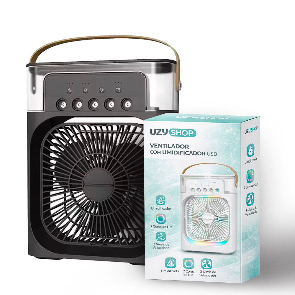 Ventilador de Mesa Climatizador USB com Reservatório de Água Névoa 3 Velocidades Portátil