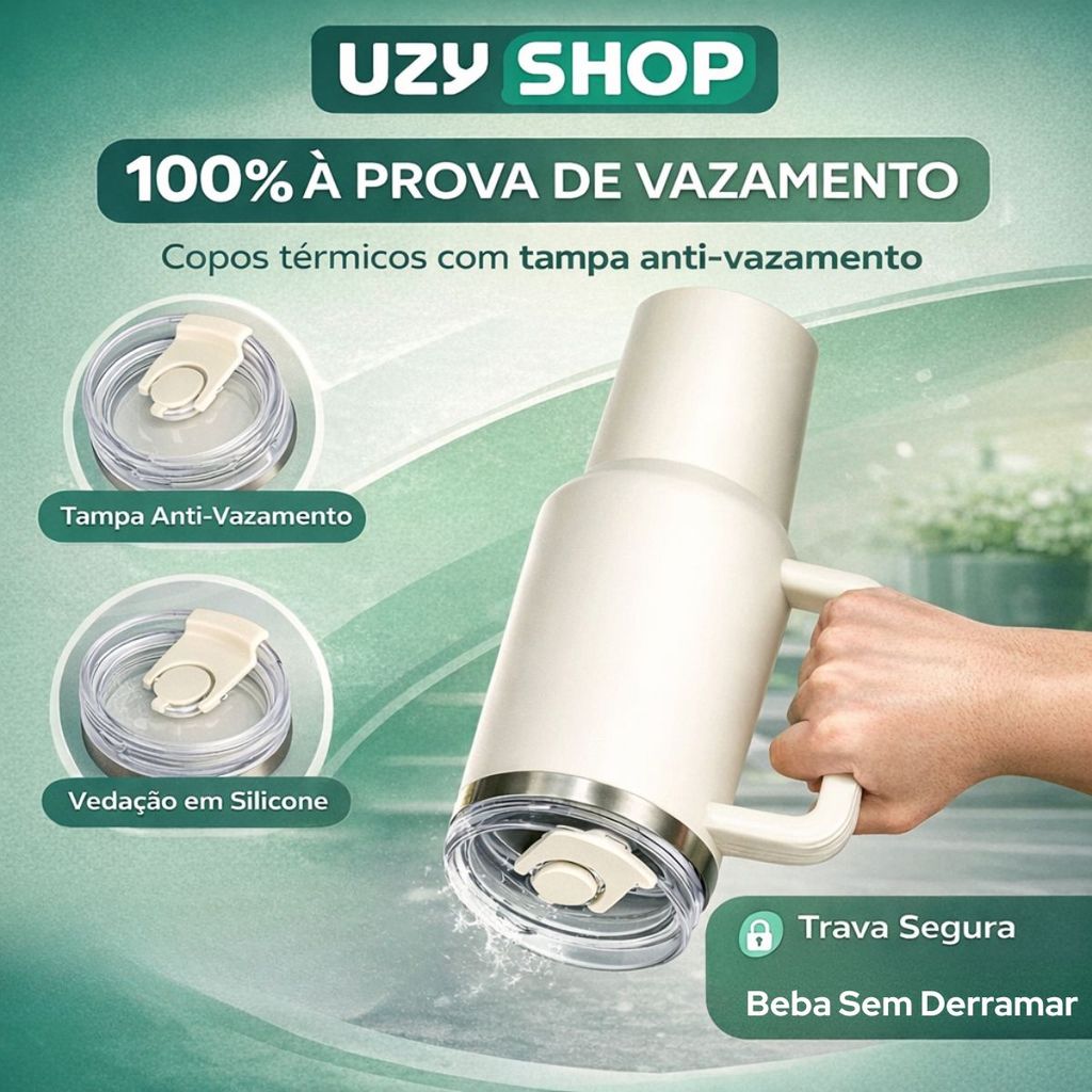 Copo Térmico 1200ml Inox 304 Com Alça e Canudo Tampa Anti Vazamento Quente e