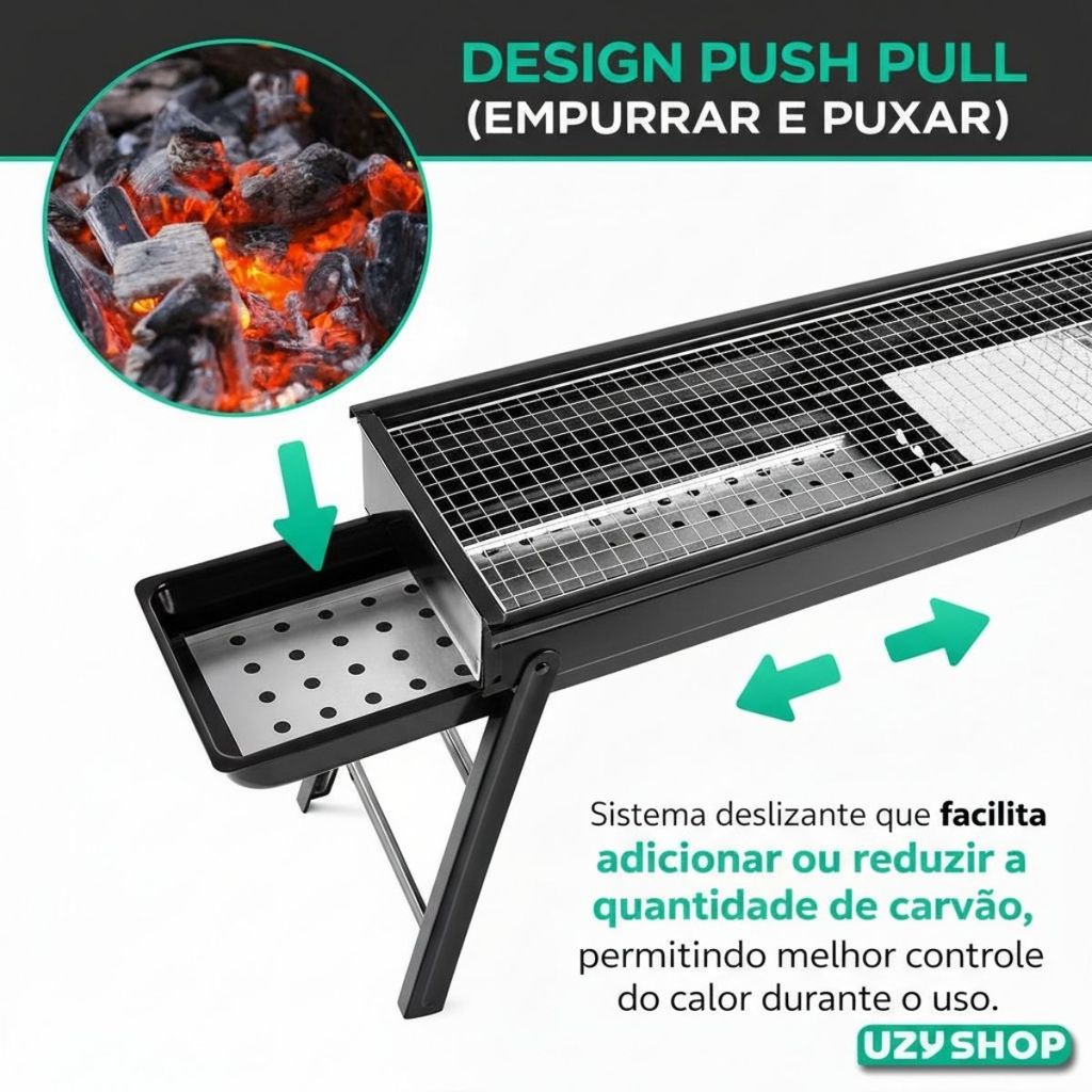 Churrasqueira Portátil Dobrável a Carvão Grelha 60×22×31cm Gaveta Ideal p/