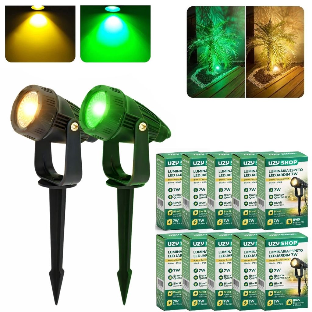 Kit 10 Luminárias Espeto Jardim LED 7W Preto Bivolt IP65 Cor Branco Quente