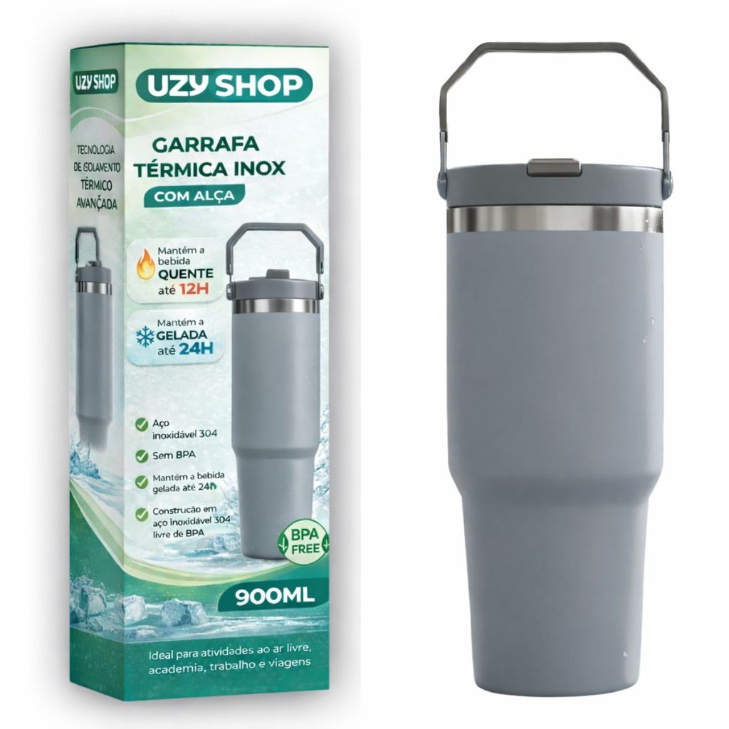 Garrafa Térmica 900ml Isolamento a Vácuo Inox 24h Quente Frio Academia